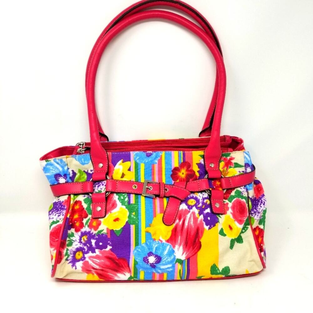 Croft & Barrow Vintage 90s Floral Handbag Satchel Purse Pink Yellow Zip Size M